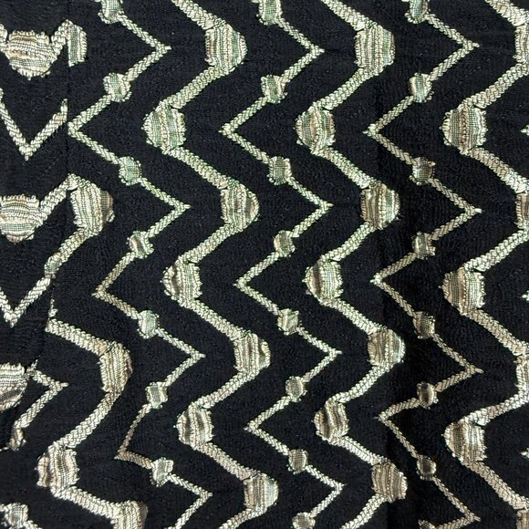 Evan-Picone Cowl Neck Dress Sz 16 Short Sleeve Ruched Zigzag Black Gold - Picture 7 of 8